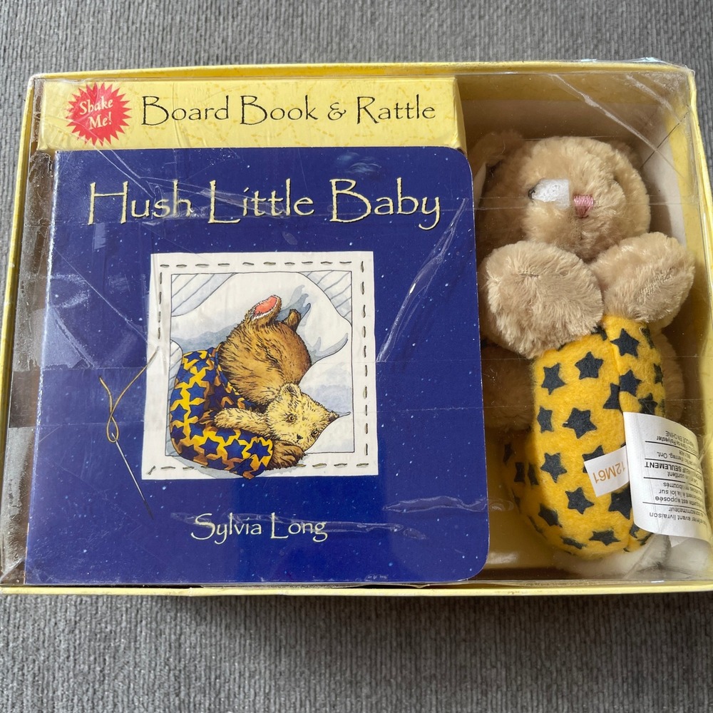 Vintage Hush LIttle Baby by Sylivia Long Board Book & Bunny Rattle‎ Set